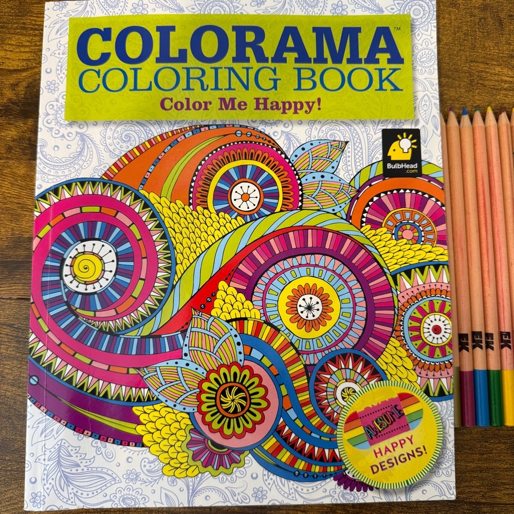 Colorama Adult Coloring Book Color Me Happy 50 Pg Bonus EK 16Pc Color Pencil Set - Picture 7 of 8
